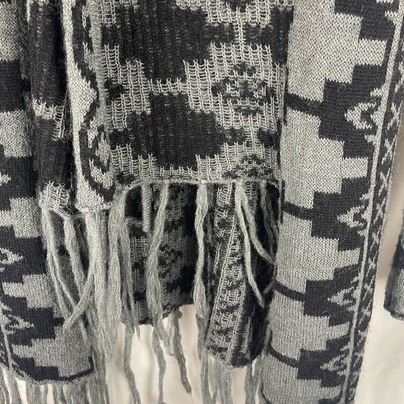 Caslon black grey southwestern high low open fringe cardigan sz XS wool blend - Picture 10 of 11